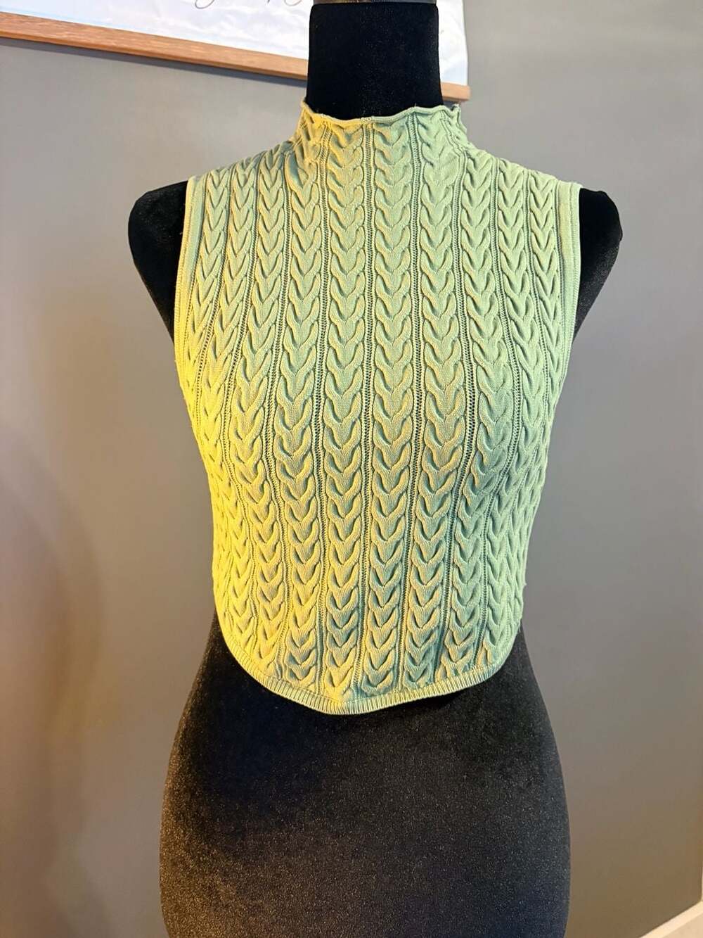 Bershka Sleeveless Cable Knit Mock Neck Crop Top